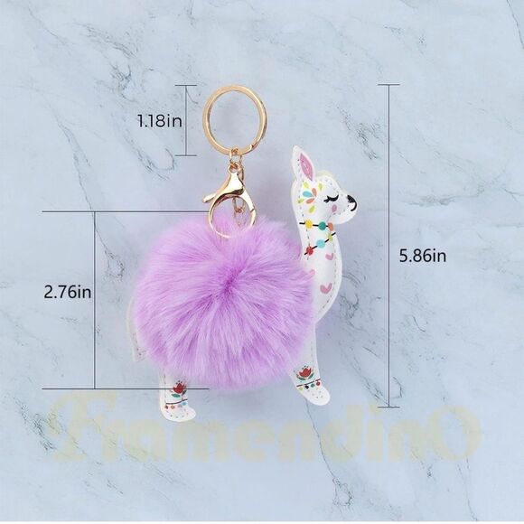 Frenchie Faux Leather Pompom Key Ring Purse Charm - Picture 3 of 3